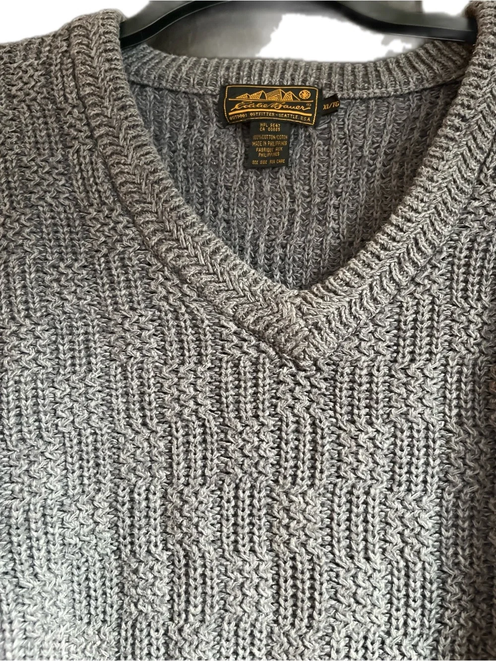 Vintage Eddie Bauer Chunky Basketweave Knit Grandpa Sweater Heavy Cotton Large